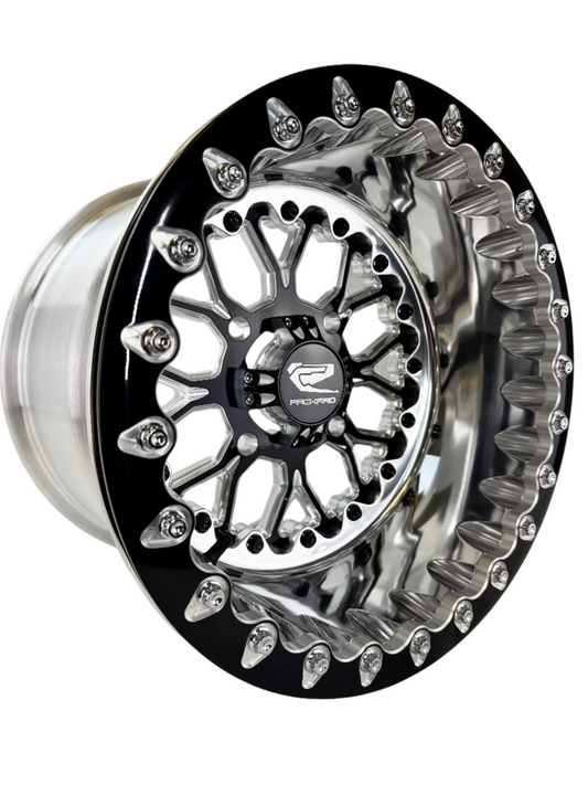 Wishbone - FF Forged Polished Beadlock - Gloss Black 4x110 complete UTV wheel